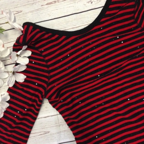 EXPRESS Red & Black Striped Sequin scoop Back Bodycon Dress - Picture 5 of 11